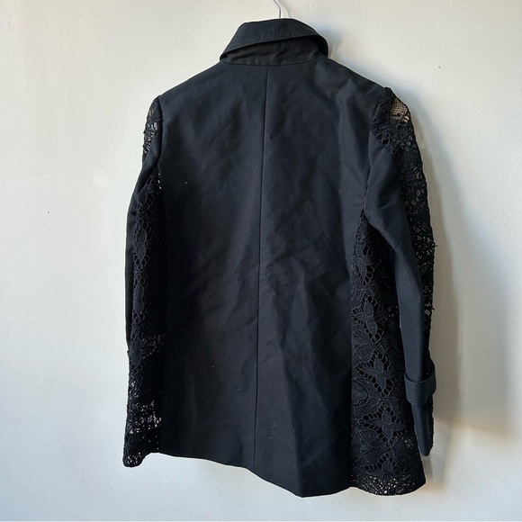 Maje Ginseng Black Cotton Twill Lace Coat Jacket Trench Size M - Picture 5 of 10